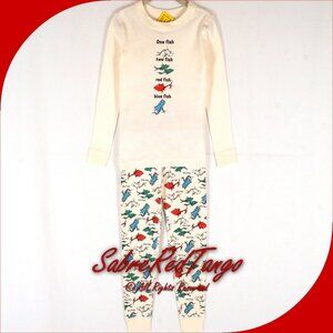 NWT Hanna Andersson Organic Long Johns Pajamas Dr Seuss 1 Fish 2 Fish 110 5